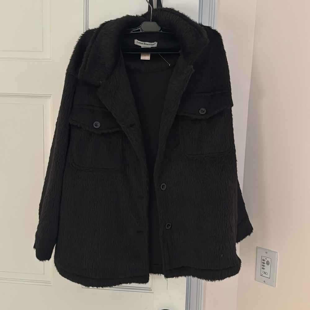 Cotton Emporium Black Fuzzy Shacket